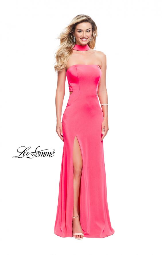 Picture of: Strapless Jersey Prom Dress with Attached Choker in Hot Pink, Style: 25735, Detail Picture 2