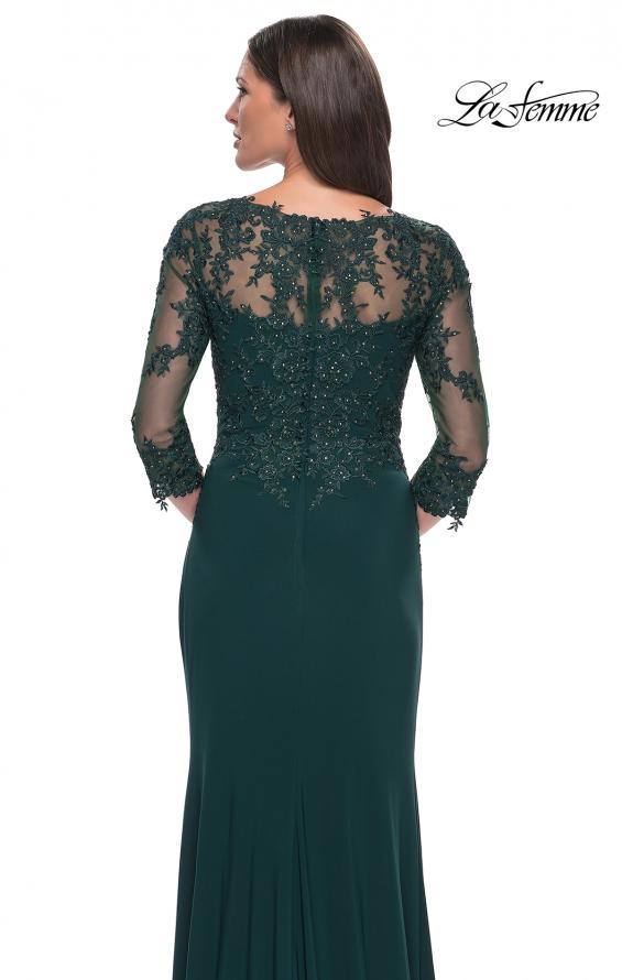 Picture of: Lace and Net Jersey Gown with Illusion Sleeves in Cocoa, Style: 30384, Detail Picture 10