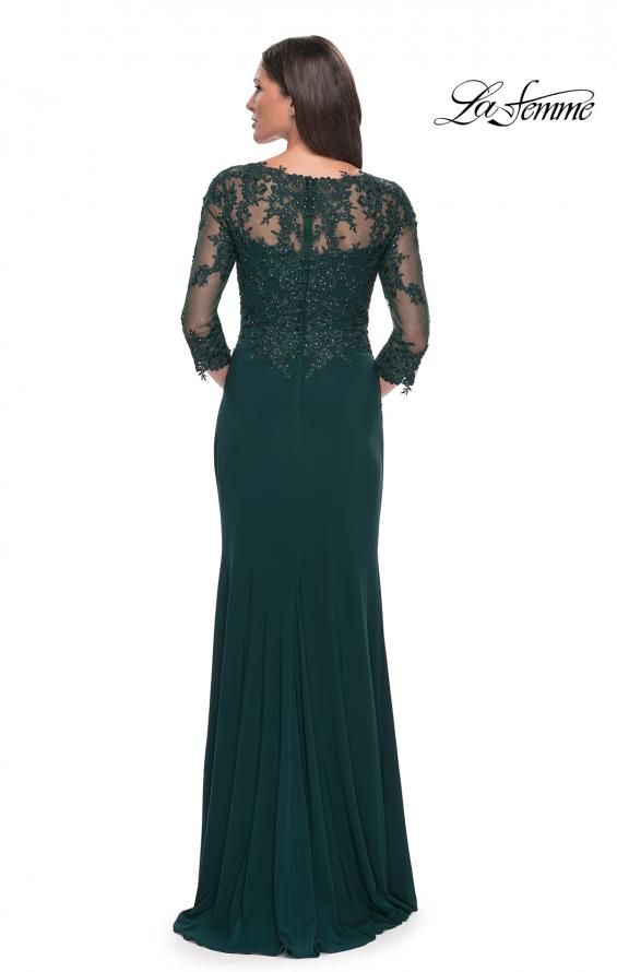 Picture of: Lace and Net Jersey Gown with Illusion Sleeves in Cocoa, Style: 30384, Detail Picture 2