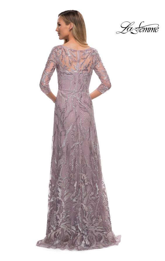 Picture of: Sequin Lace Long Dress with Sheer Sleeves in Icy Mauve, Back Picture