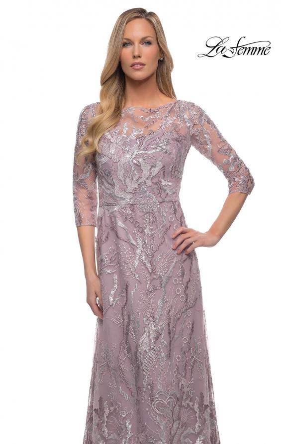 Picture of: Sequin Lace Long Dress with Sheer Sleeves in Icy Mauve, Detail Picture 1