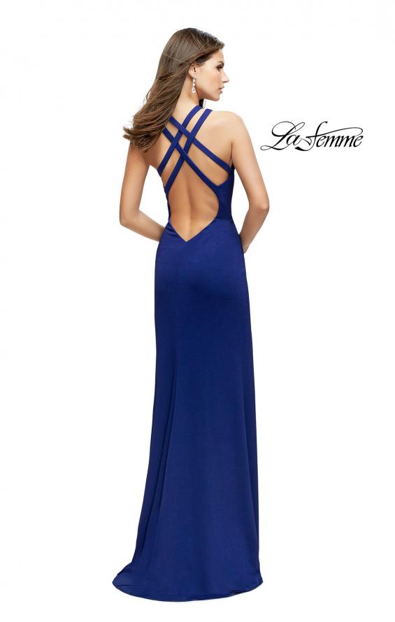 Picture of: High Neck Prom Dress with Halter Double Strap Detail in Indigo, Style: 25883, Back Picture