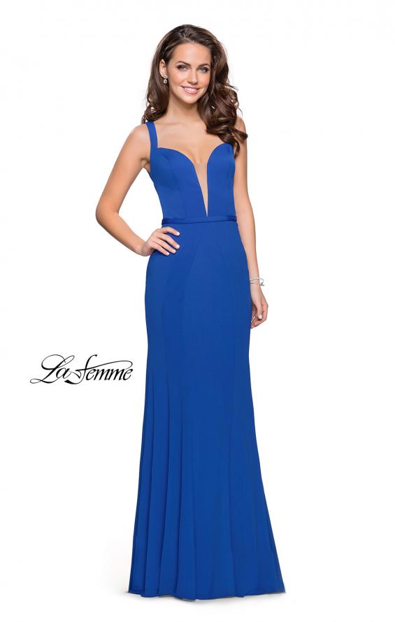 Picture of: Form Fitting Mermaid Prom Dress with Plunging Neckline in Indigo, Style: 25964, Detail Picture 1