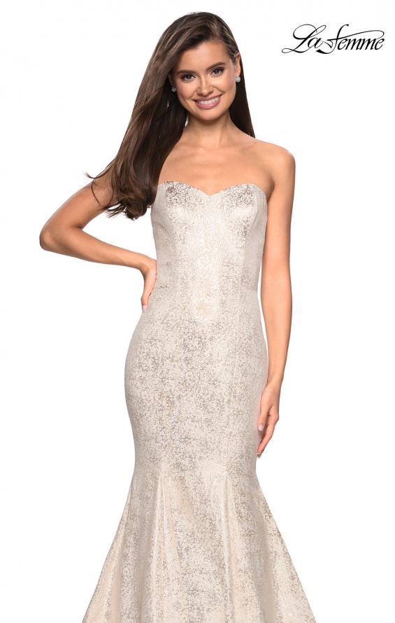 Picture of: Strapless Mermaid Jacquard Prom Dress in Ivory/Gold, Style: 27789, Detail Picture 1