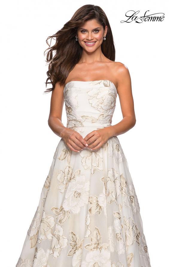 Picture of: Strapless Floral A Line Ball Gown with Pockets in Ivory Gold, Style: 27207, Detail Picture 4