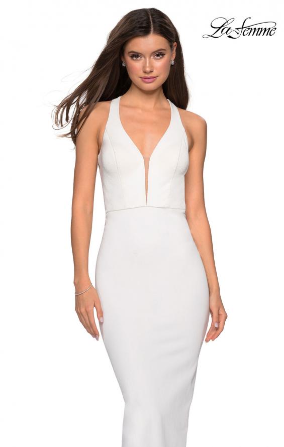 Picture of: Body Forming Dress with Exposed Zipper and Slit in Ivory, Style: 27637, Detail Picture 1