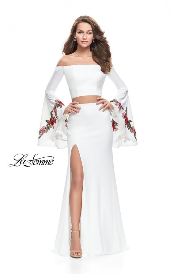 Picture of: Two Piece Off the Shoulder Dress with Long Bell Sleeves in Ivory, Style: 25741, Detail Picture 2