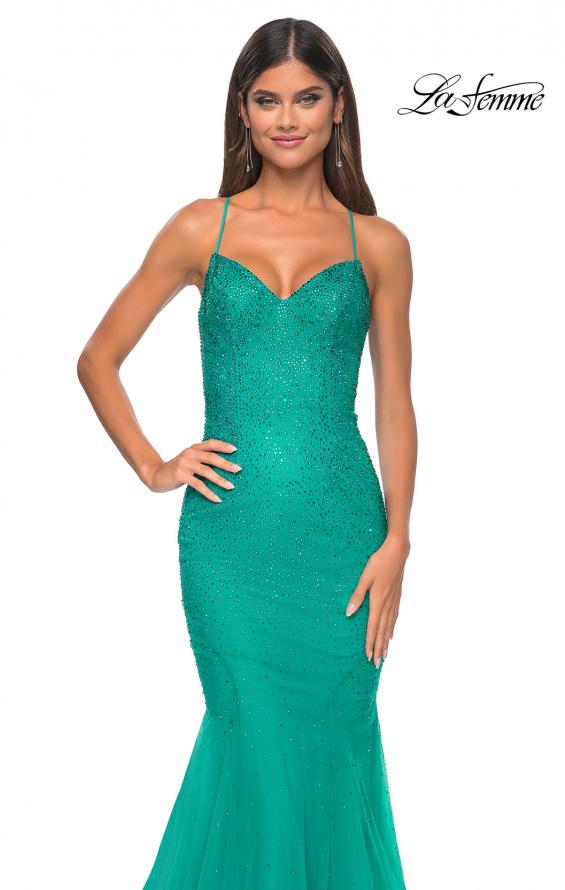 Picture of: Mermaid Prom Dress with Rhinestones and Lace Up Back in Jade, Style: 32273, Detail Picture 8