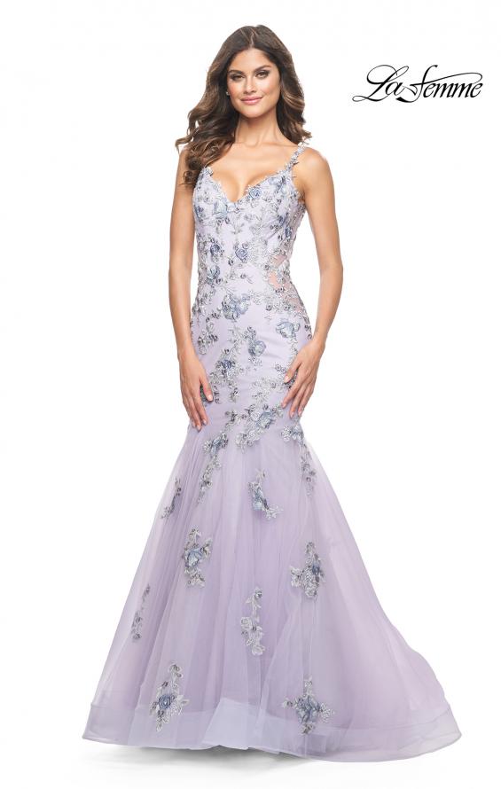 Picture of: Mermaid Gown with Two Tone Lace Appliques in Lavender Gray, Style: 32091, Main Picture