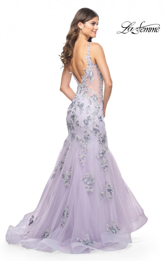 Picture of: Mermaid Gown with Two Tone Lace Appliques in Lavender Gray, Style: 32091, Back Picture