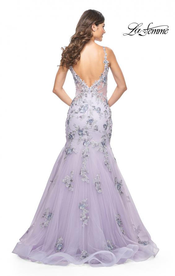 Picture of: Mermaid Gown with Two Tone Lace Appliques in Lavender Gray, Style: 32091, Detail Picture 1