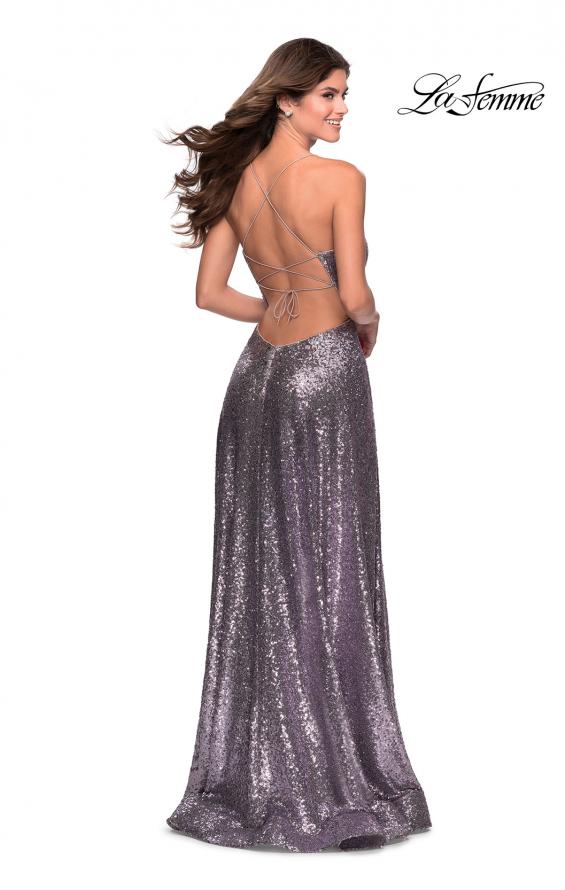 Picture of: Sequin A-line Prom Dress with Slit and Pockets in Lavender Gray, Style: 28276, Detail Picture 5