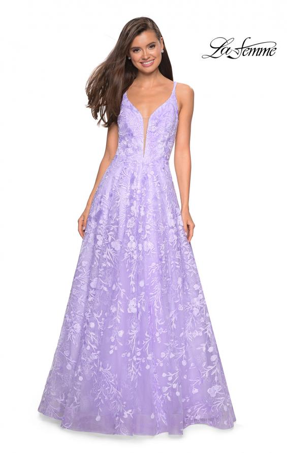 Picture of: Pastel A-Line Floral Prom Dress with Strappy Back in Lavender, Style: 27759, Main Picture