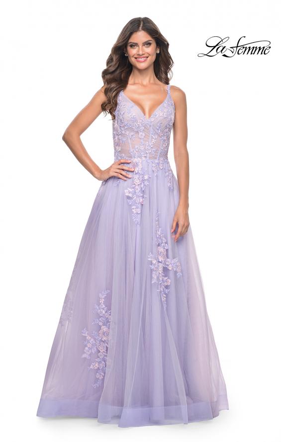 Picture of: A-Line Tulle Prom Dress with Scattered Lace Applique in Lavender, Style: 31939, Detail Picture 12