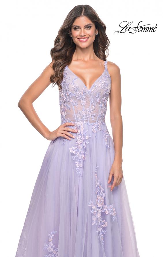 Picture of: A-Line Tulle Prom Dress with Scattered Lace Applique in Lavender, Style: 31939, Detail Picture 14