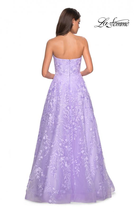 Picture of: Strapless A-Line Gown with Floral Embroidery in Lavender, Style: 27746, Back Picture