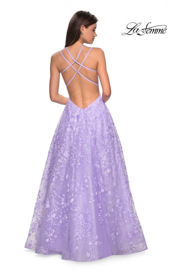 Picture of: Pastel A-Line Floral Prom Dress with Strappy Back in Lavender, Style: 27759, Back Picture