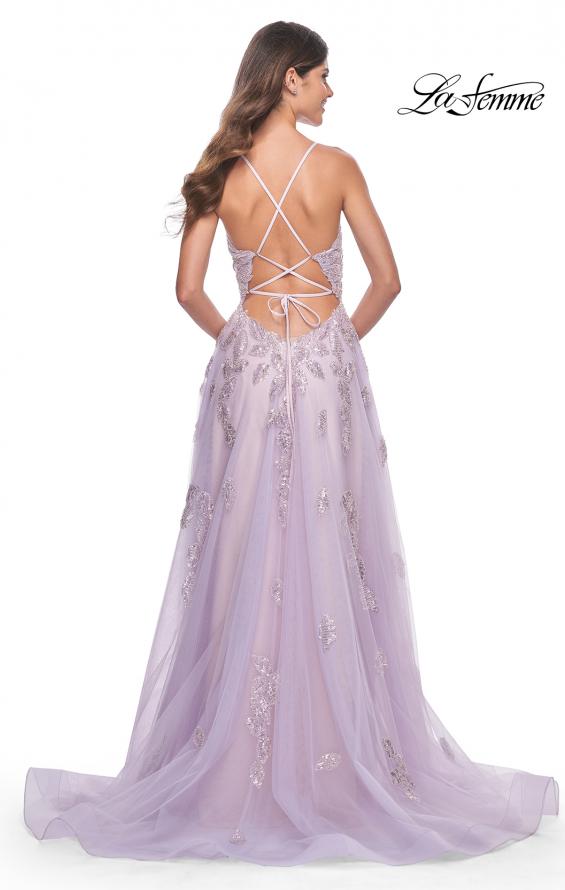 Picture of: Two Tone Tulle A-Line Prom Dress with Floral Beaded Detail in Lavender, Style: 32090, Back Picture