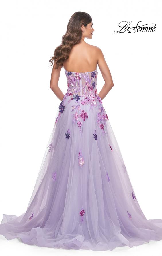 Picture of: Strapless A-Line Gown with Multi Color Sequin Lace Detail in Lavender, Style: 32156, Back Picture