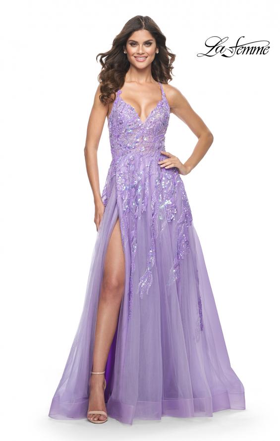 Picture of: Fabulous A-Line Gown Embellished with Sequin Beaded Applique in Lavender, Style: 32032, Detail Picture 1