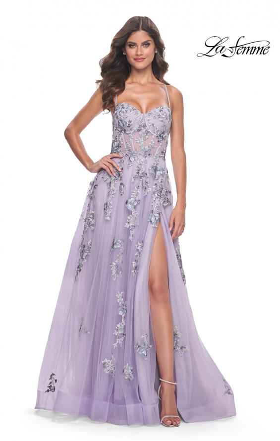 Picture of: A-Line Tulle Prom Dress with Two Tone Beautiful Lace Applique in Lavender, Style: 32221, Detail Picture 1