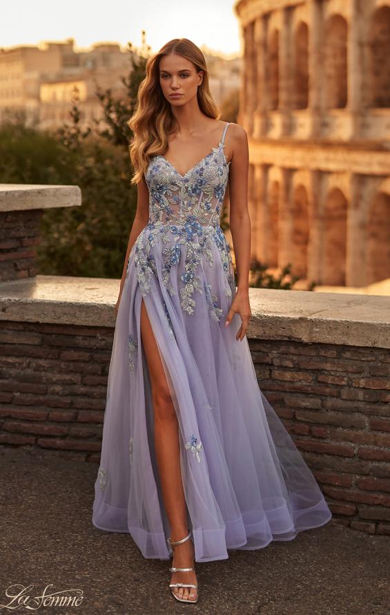 Picture of: Two Tone Lace Embellished Tulle Prom Dress in Lavender, Style: 32288, Detail Picture 1