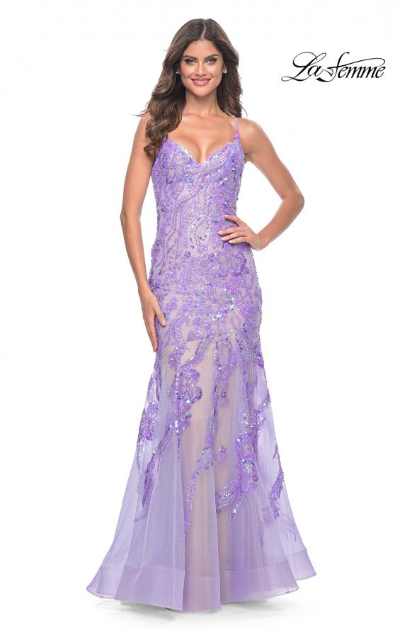 Picture of: Mermaid Sequin and Beaded Embellished Prom Dress in Pastels in Lavender, Style: 32333, Detail Picture 1