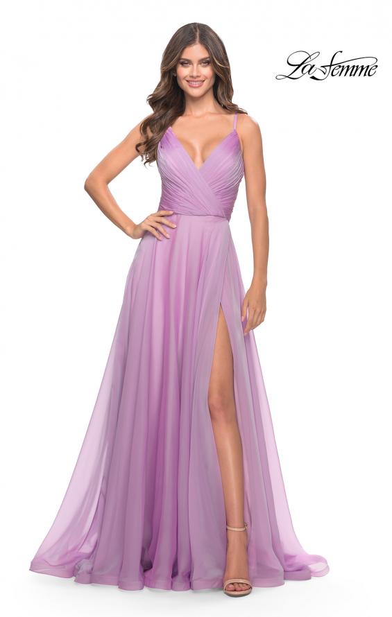 Picture of: Chiffon Dress with Pleated Bodice and Pockets in Lavender, Style: 31500, Detail Picture 2