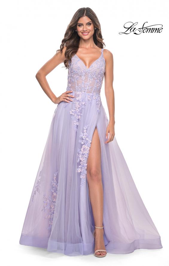 Picture of: A-Line Tulle Prom Dress with Scattered Lace Applique in Lavender, Style: 31939, Detail Picture 2