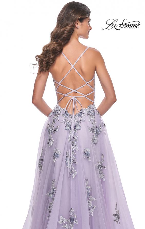 Picture of: A-Line Tulle Prom Dress with Two Tone Beautiful Lace Applique in Lavender, Style: 32221, Detail Picture 2