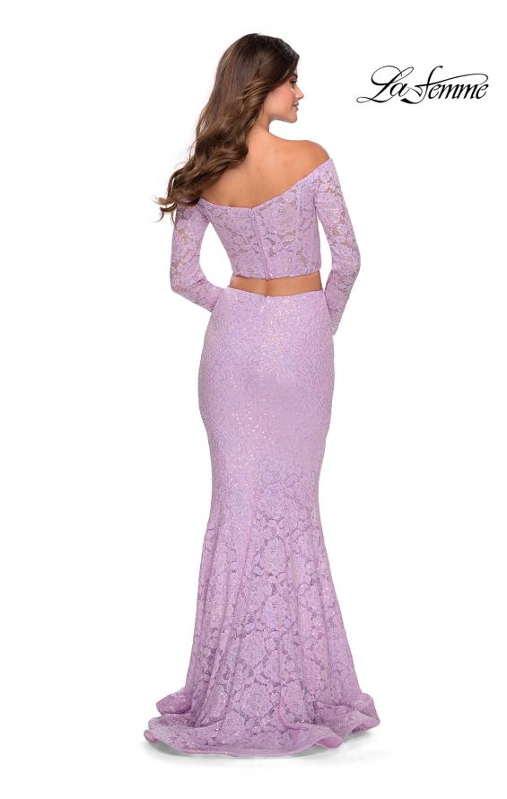 Picture of: Lace Sleeve Lace and Sequin Two Piece Prom Dress in Lavender, Style: 28666, Detail Picture 5