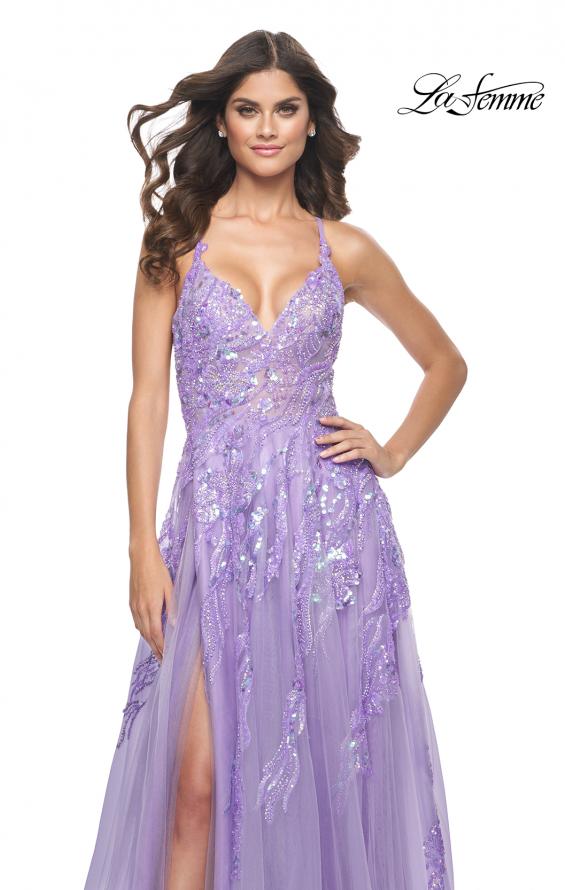 Picture of: Fabulous A-Line Gown Embellished with Sequin Beaded Applique in Lavender, Style: 32032, Detail Picture 6