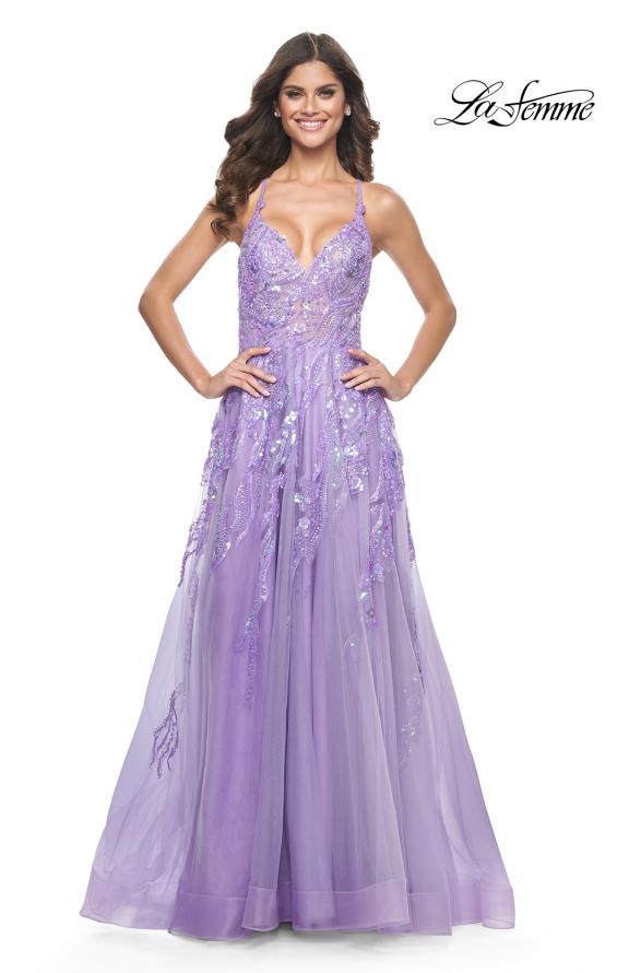 Picture of: Fabulous A-Line Gown Embellished with Sequin Beaded Applique in Lavender, Style: 32032, Detail Picture 7