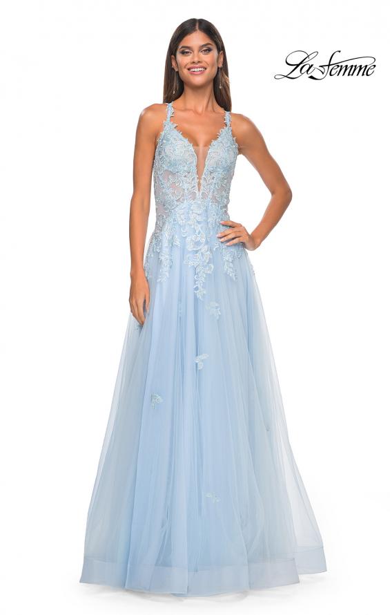 Picture of: A-Line Tulle Dress with Rhinestone Embellished Lace Applique in Light Colors in Light Blue, Style: 32438, Detail Picture 9