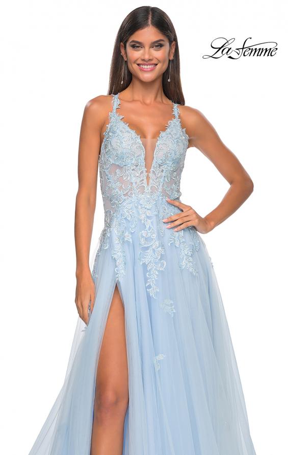 Picture of: A-Line Tulle Dress with Rhinestone Embellished Lace Applique in Light Colors in Light Blue, Style: 32438, Detail Picture 11