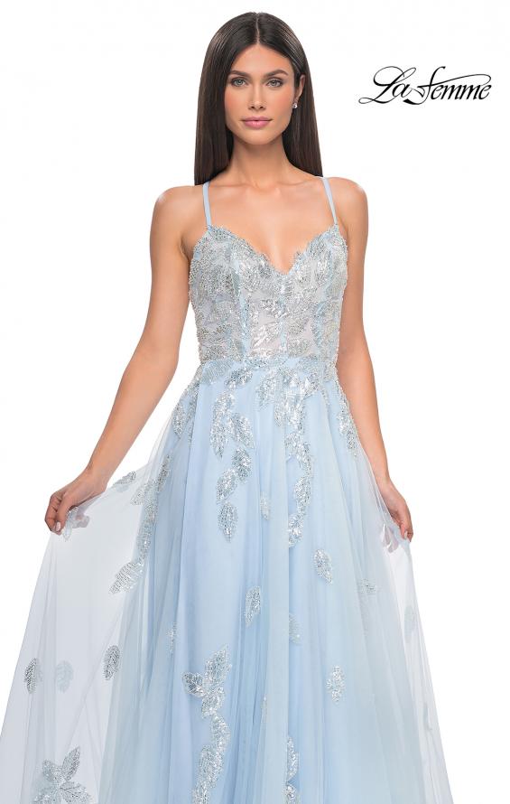 Picture of: Two Tone Tulle A-Line Prom Dress with Floral Beaded Detail in Light Blue, Style: 32090, Detail Picture 13