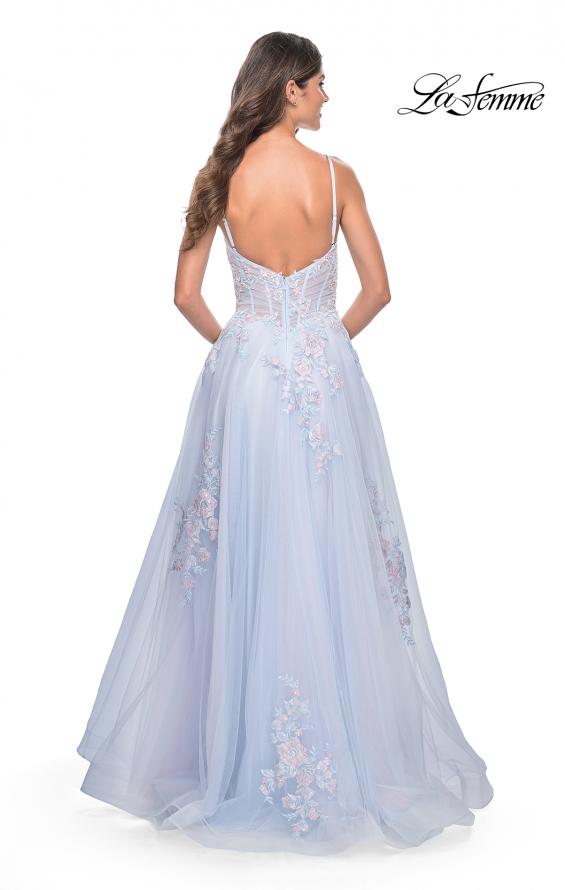 Picture of: A-Line Tulle Prom Dress with Scattered Lace Applique in Light Blue, Style: 31939, Back Picture