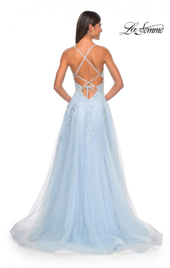 Picture of: A-Line Tulle Dress with Rhinestone Embellished Lace Applique in Light Colors in Light Blue, Style: 32438, Detail Picture 3