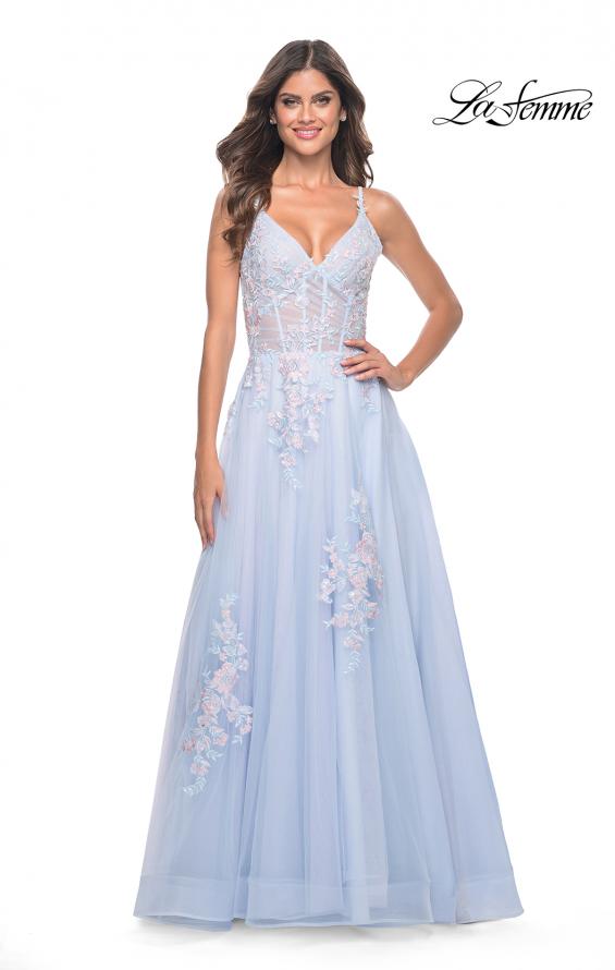 Picture of: A-Line Tulle Prom Dress with Scattered Lace Applique in Light Blue, Style: 31939, Detail Picture 4