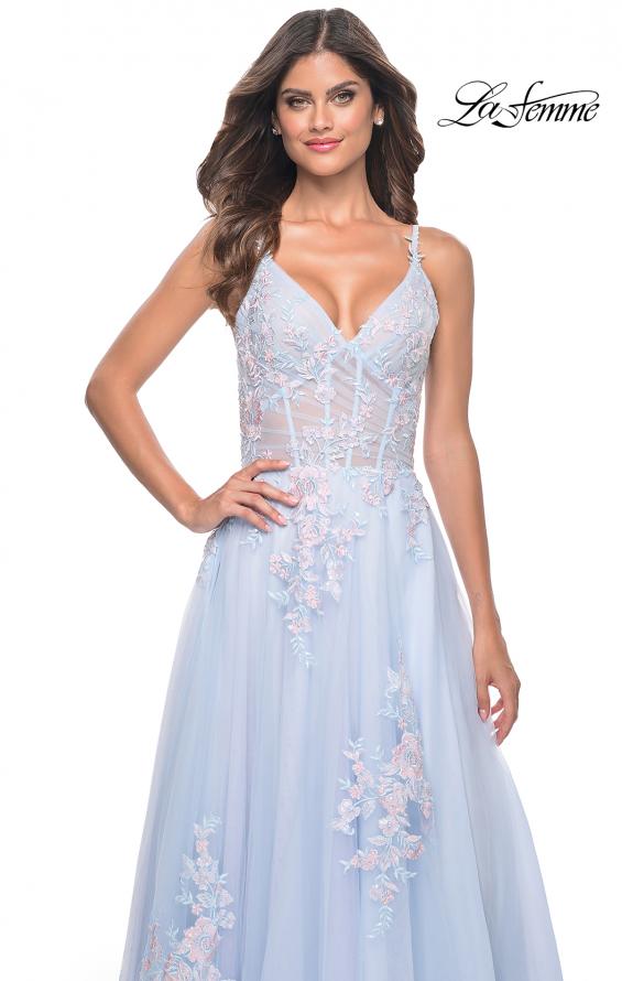 Picture of: A-Line Tulle Prom Dress with Scattered Lace Applique in Light Blue, Style: 31939, Detail Picture 5