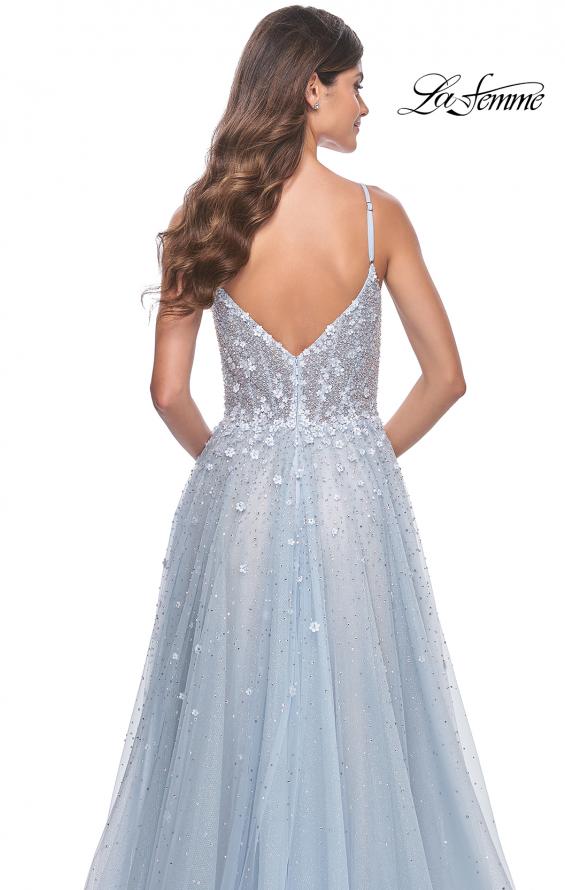 Picture of: A-Line Tulle Gown with Unique Floral and Rhinestone Details in Light Blue, Style: 32215, Detail Picture 5
