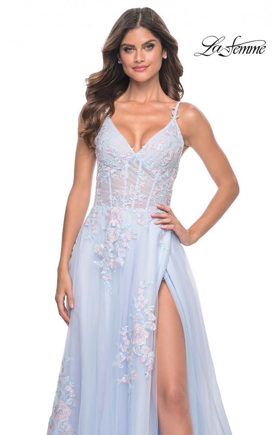 Picture of: A-Line Tulle Prom Dress with Scattered Lace Applique in Light Blue, Style: 31939, Detail Picture 7