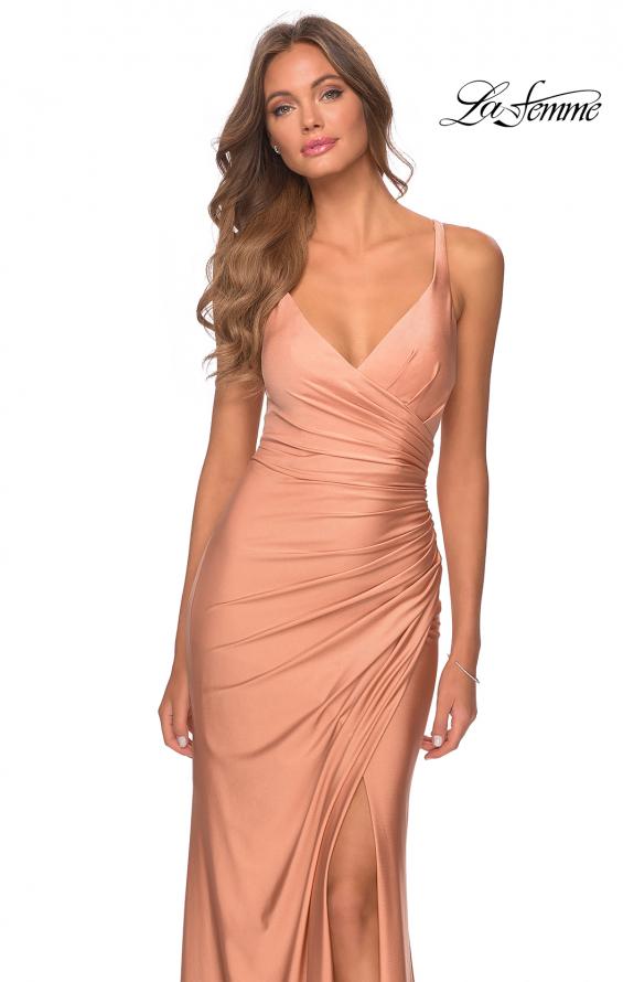 Picture of: Ruched Jersey Prom Dress with Tie Up Back in Light Copper, Style: 28421, Detail Picture 6