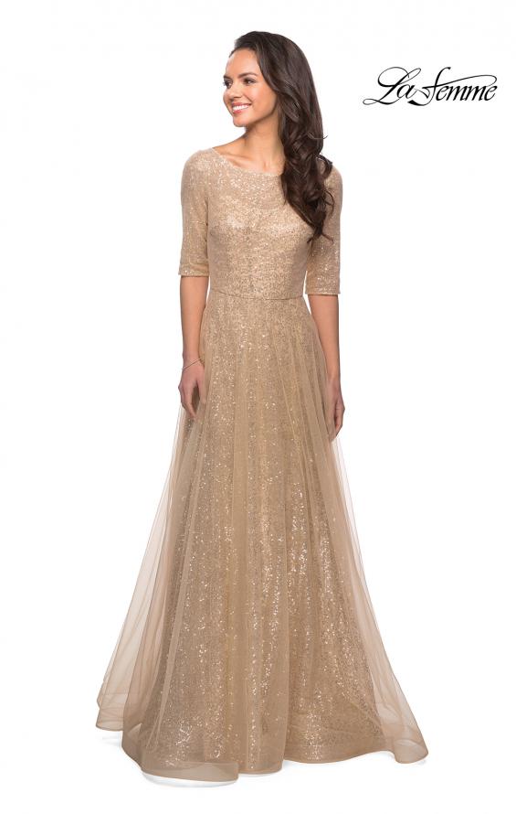 Picture of: Fully Sequined Floor Length Gown with Pockets in Light Gold, Style: 27016, Detail Picture 5