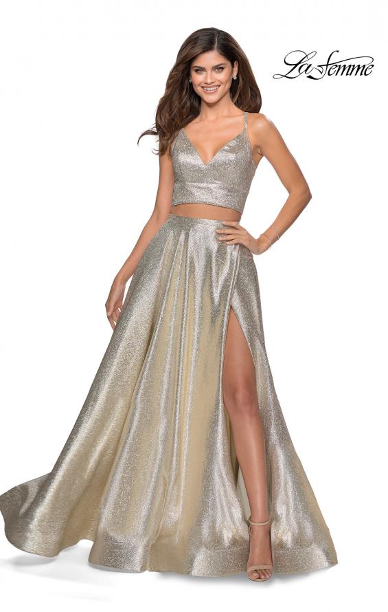 Picture of: Two Piece Shimmer Prom Dress with Pockets in Light Gold, Style: 28618, Detail Picture 2
