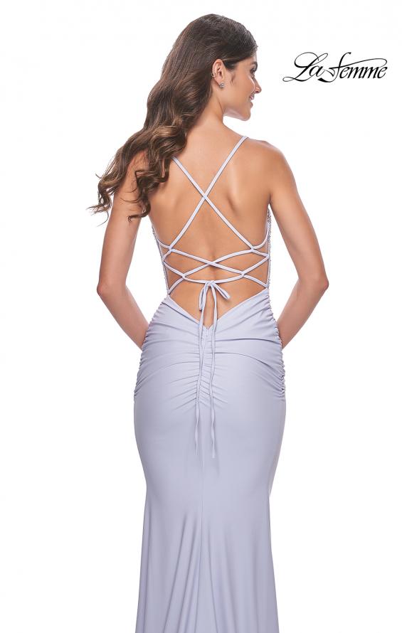 Picture of: Gorgeous Rhinestone Bodice with Ruched Jersey Skirt Prom Dress in Light Periwinkle, Style: 31989, Detail Picture 8