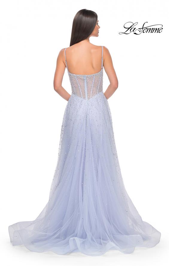 Picture of: Rhinestone A-Line Tulle Prom Dress with Illusion Bodice in Light Periwinkle, Style: 32146, Detail Picture 8