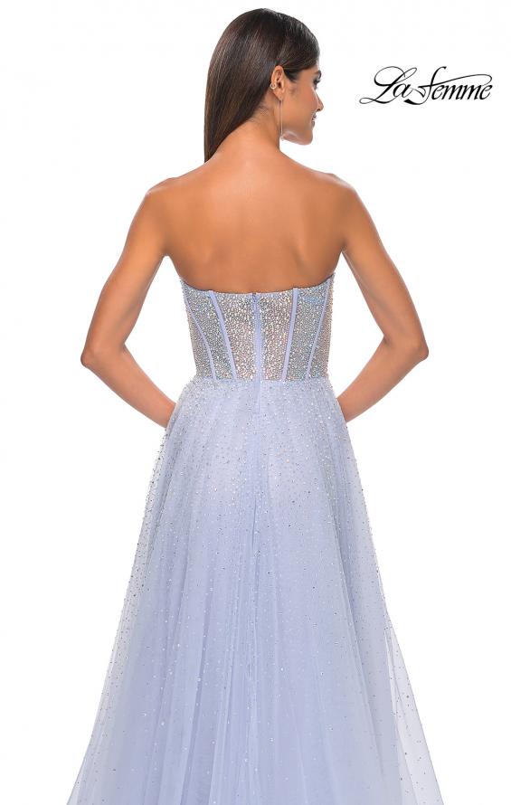 Picture of: Rhinestone Embellished A-line Tulle Gown with Corset Top in Light Periwinkle, Style: 32278, Detail Picture 11