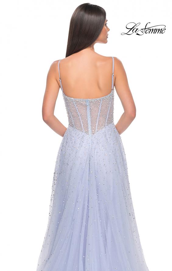 Picture of: Rhinestone A-Line Tulle Prom Dress with Illusion Bodice in Light Periwinkle, Style: 32146, Detail Picture 17