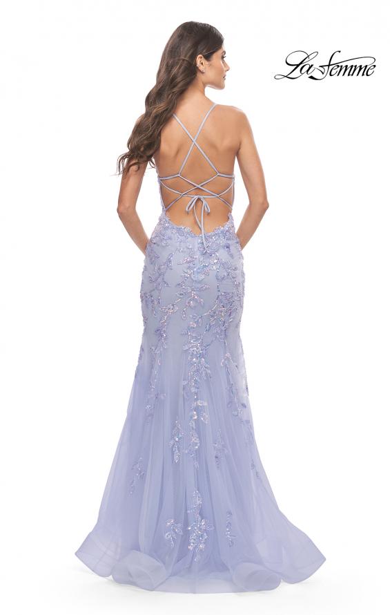 Picture of: Beautiful Mermaid Gown with Sequin Lace Details in Light Periwinkle, Style: 31581, Back Picture